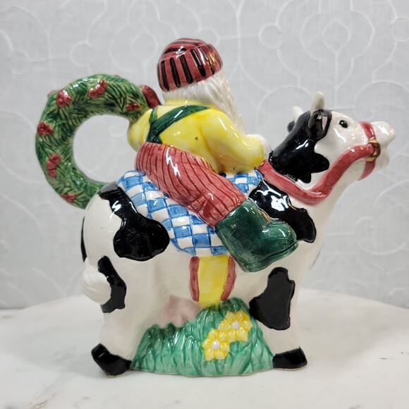 VINTAGE Lotus Cowboy Santa Creamer 7" Hand Painted Holiday Christmas Gift - Picture 9 of 16